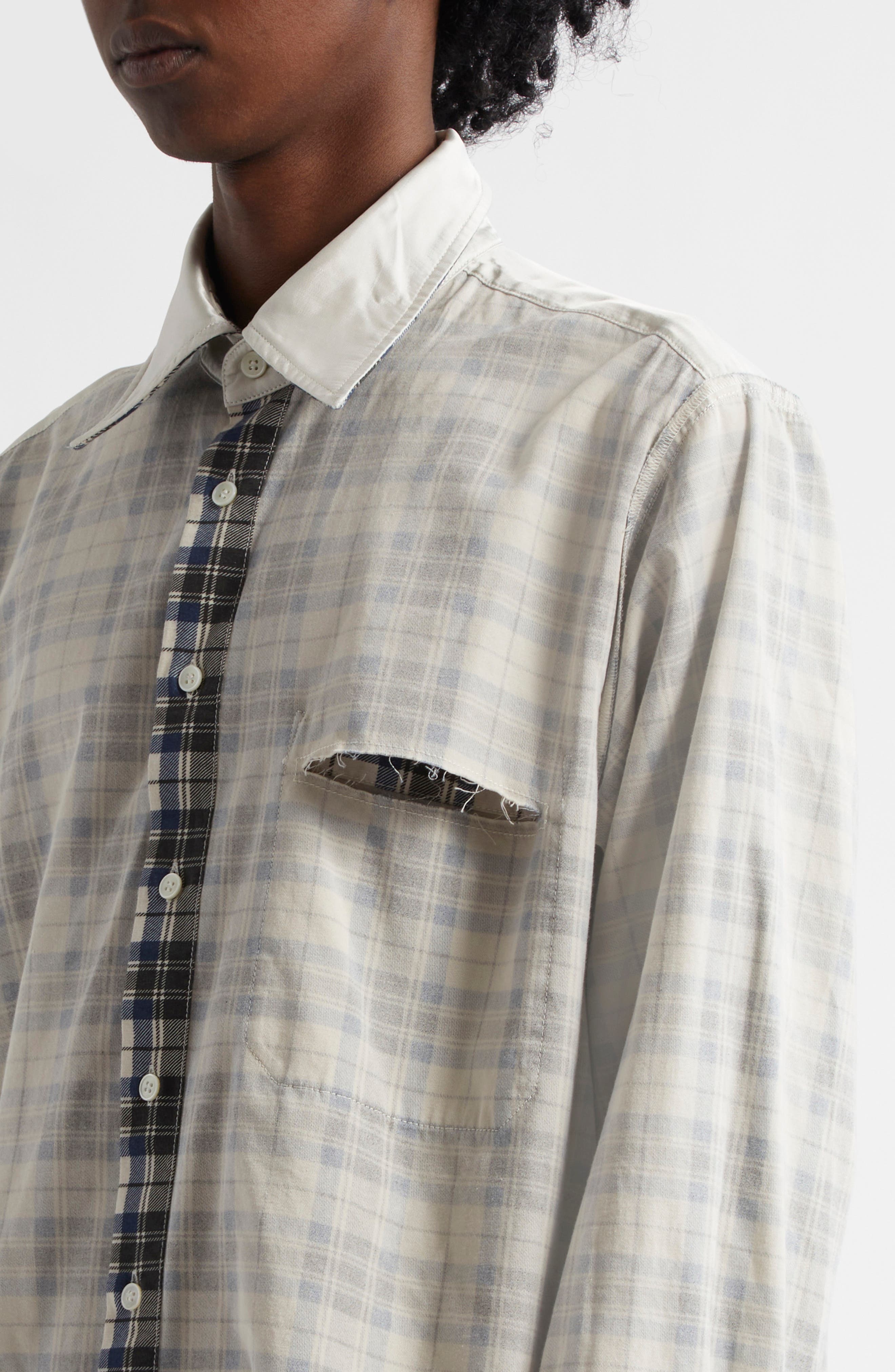 MM6 Maison Margiela Reversible Plaid Button-Up Shirt in Black/White at Nordstrom - 6