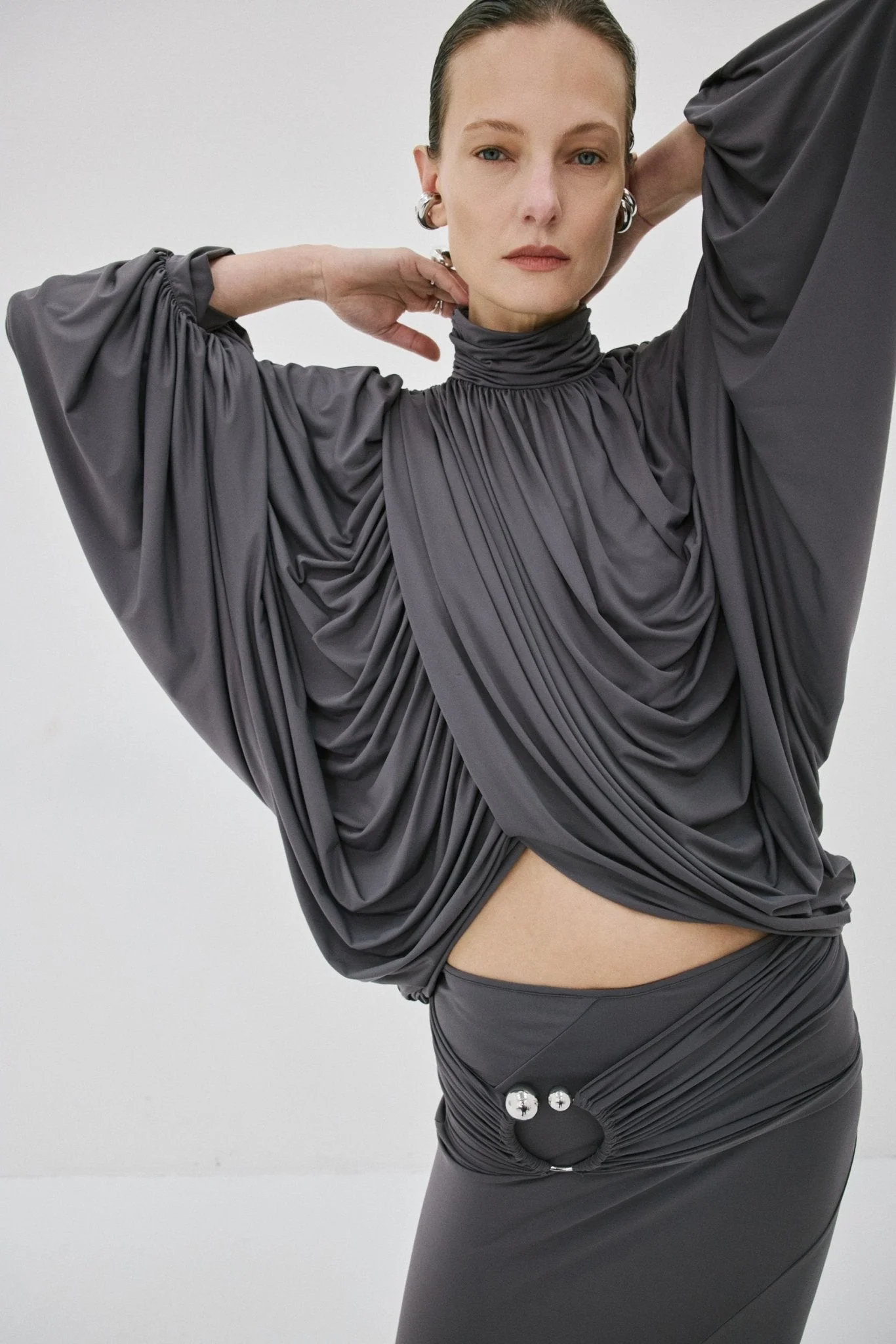FLORO TOP IN INKY GREY SPANDEX - 1