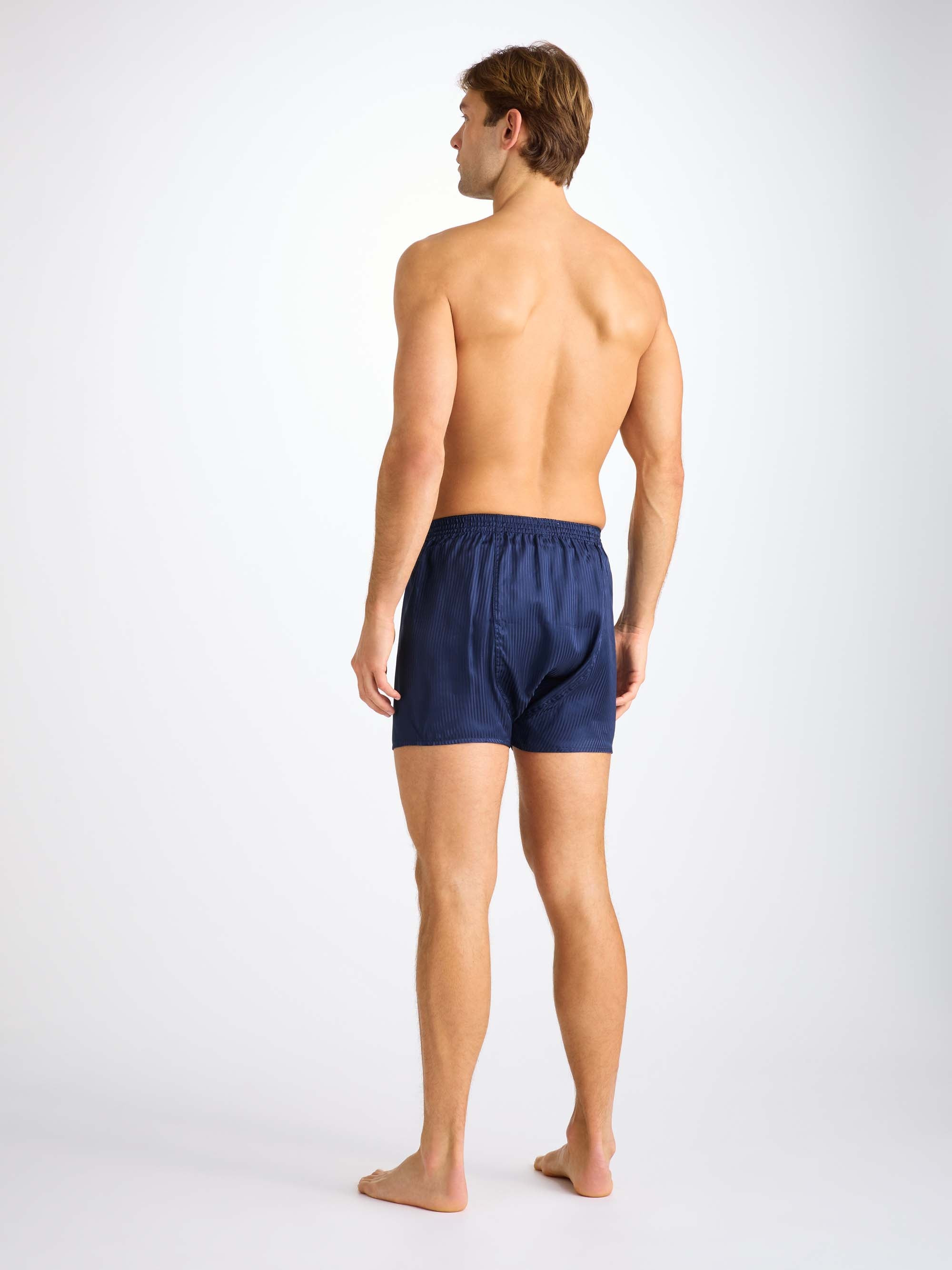 Men's Classic Fit Boxers Woburn Silk Satin Navy - 4