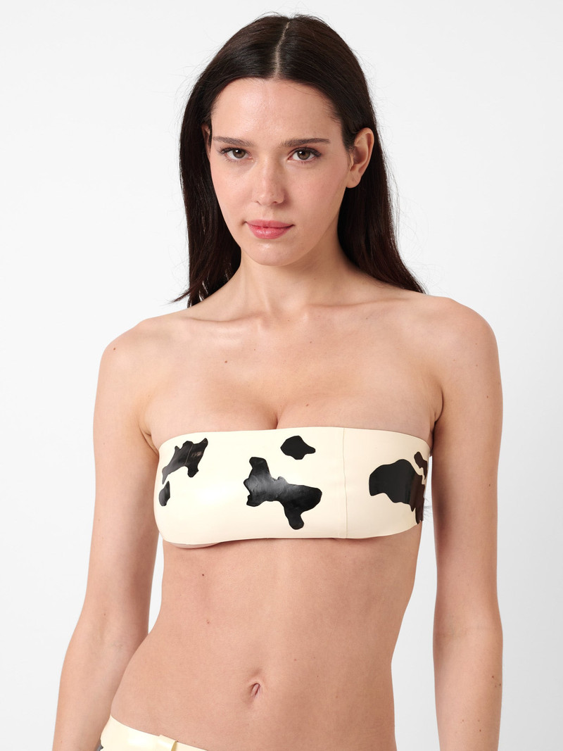 POSTER GIRL BRONCO LATEX BANDEAU TOP BLACK & WHITE COW PRINT outlook