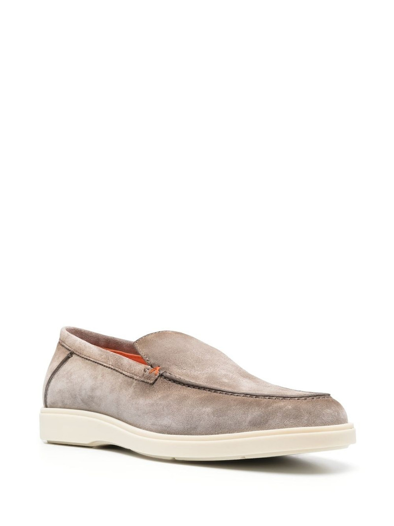 Santoni tonal-stitching leather loafers outlook