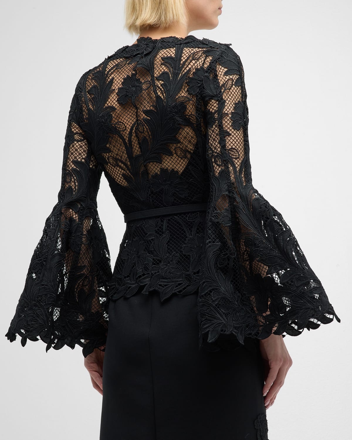 Marbled Carnation Guipure Jacket with Belted Waist - 6