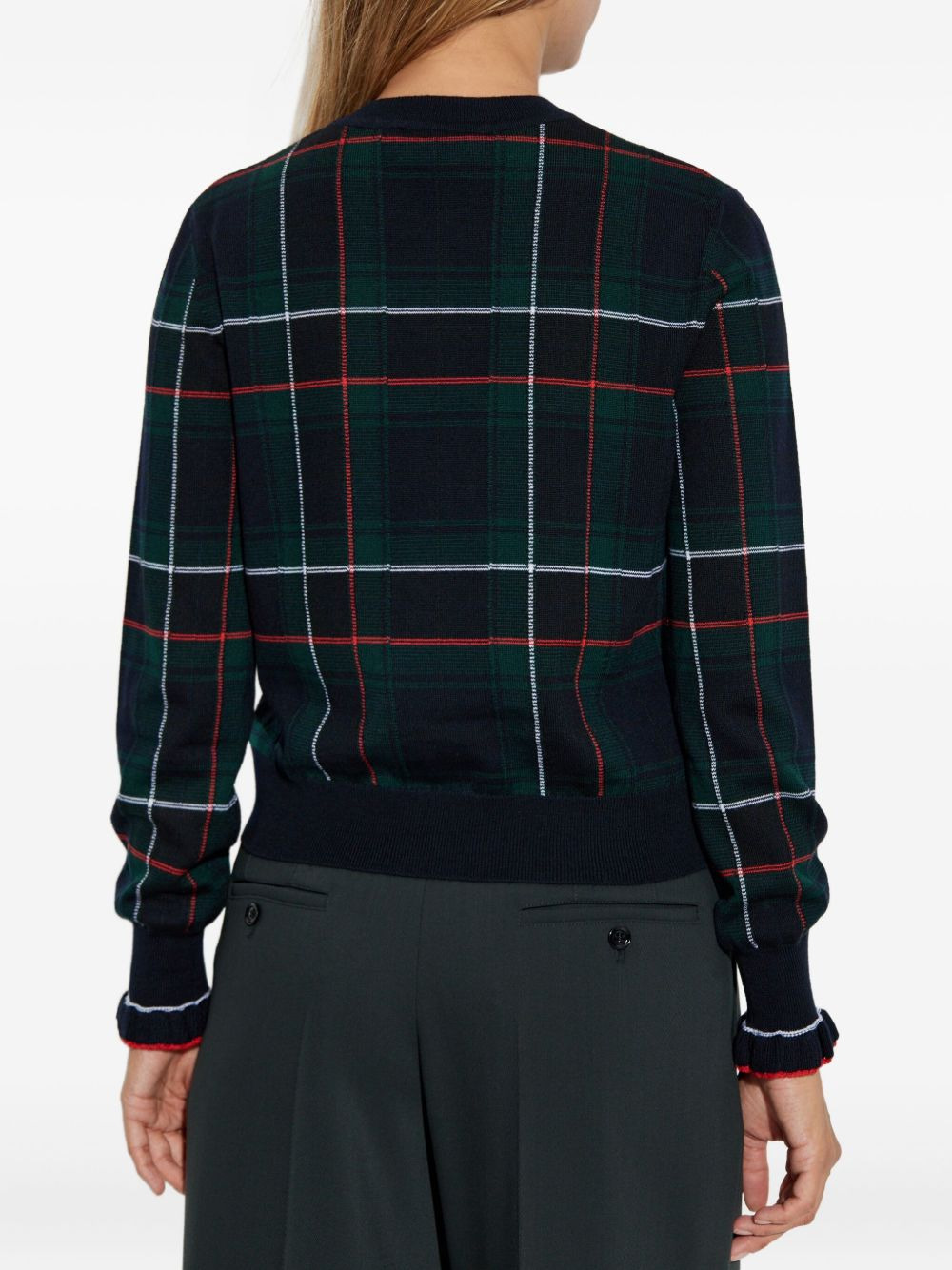 plaid ruffled-cuff cardigan - 4