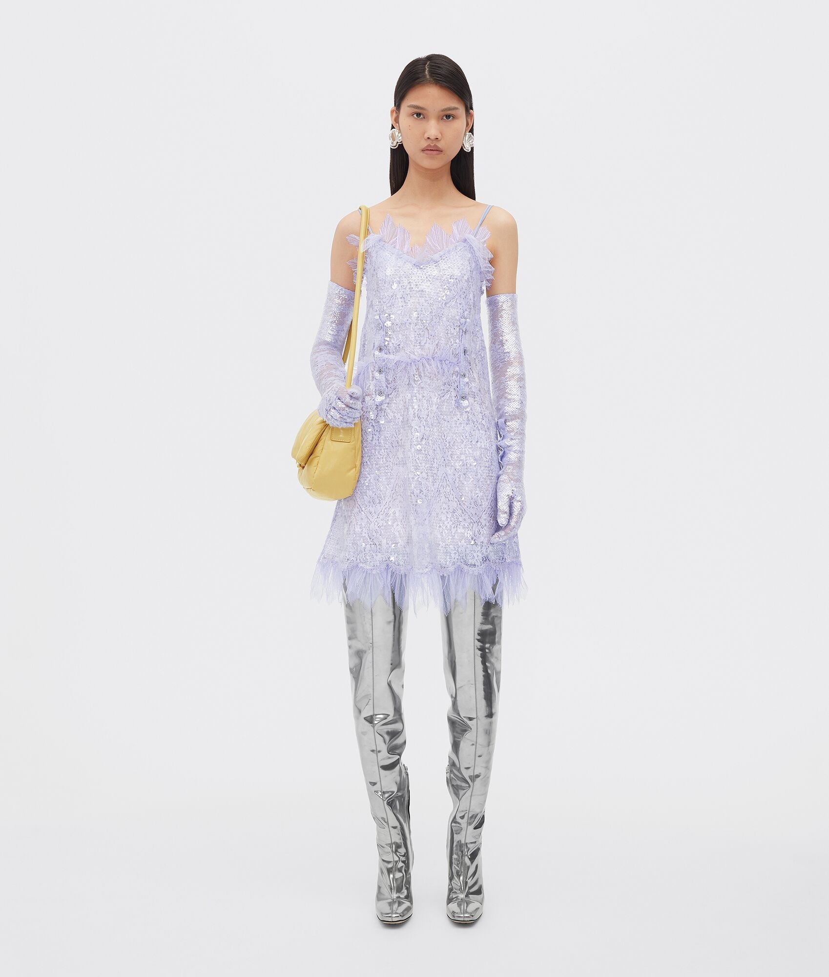 cotton  floral lace and sequins dress - 4