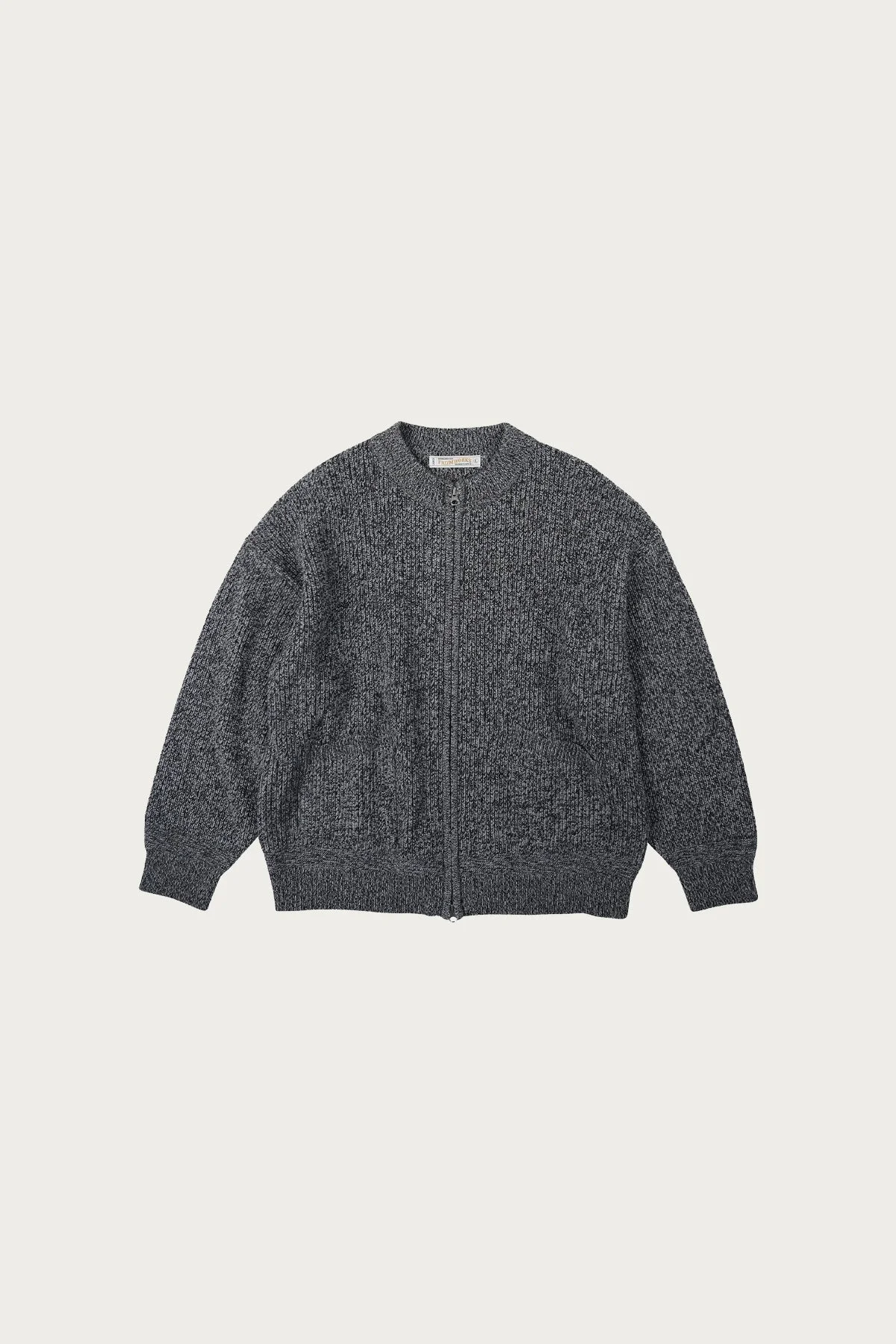 Tweed Wool Zipup Cardigan - Charcoal - 1