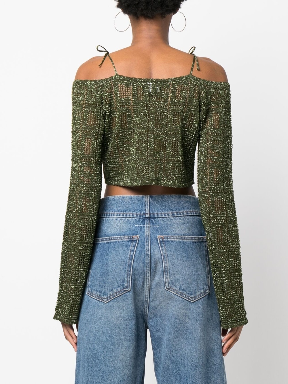 off-shoulder macramé crop top - 4