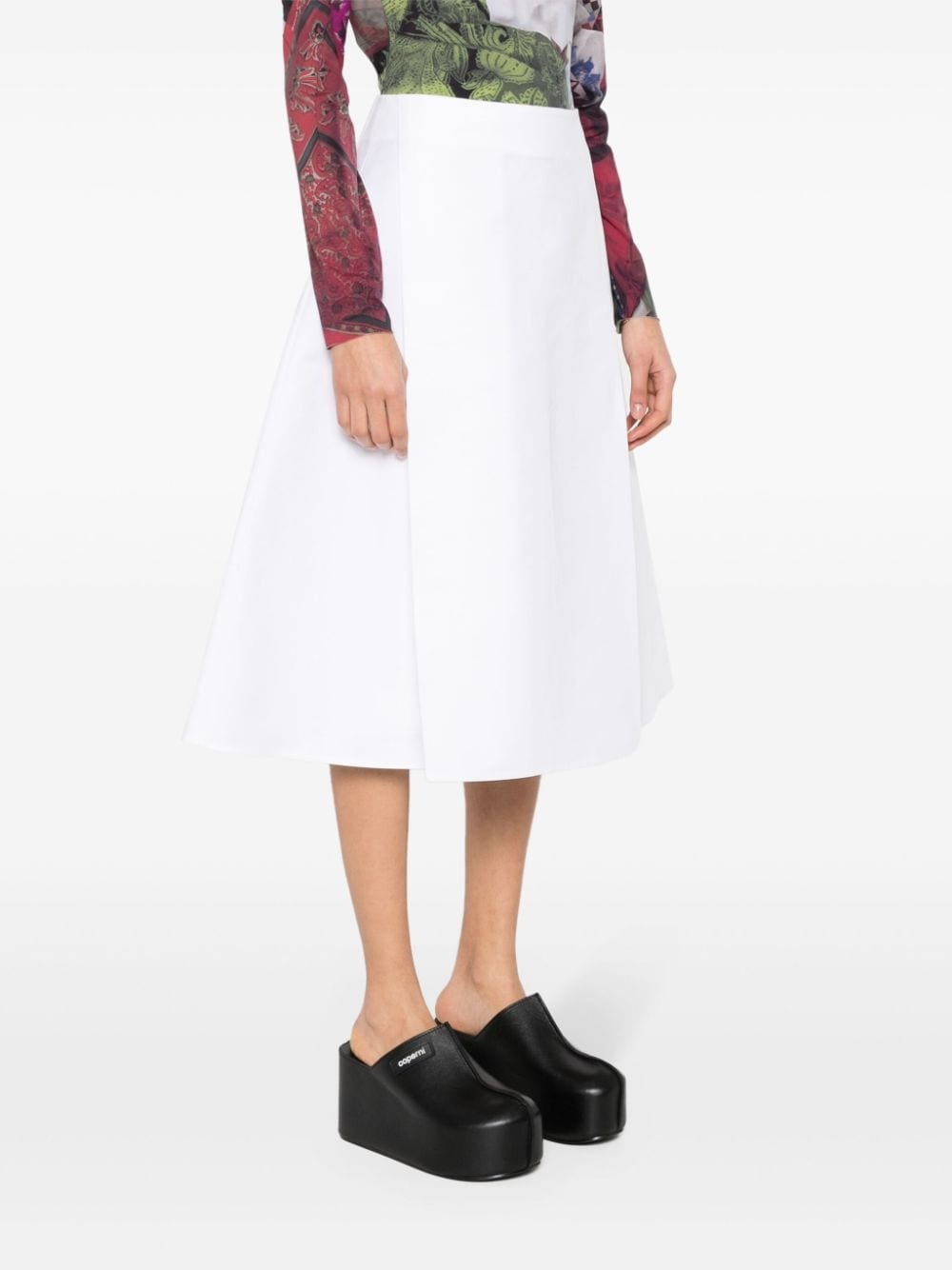 pleat-detail cotton midi skirt - 3