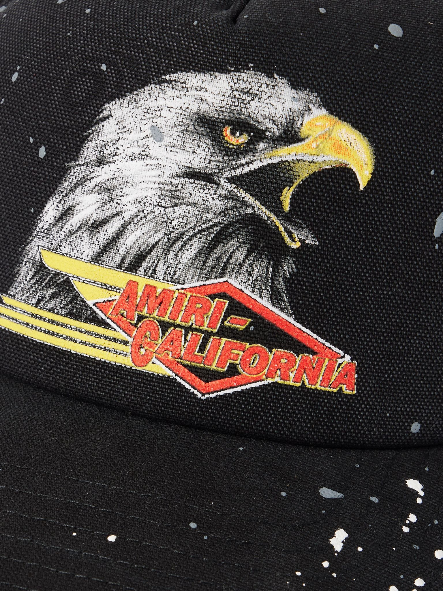 Paint-Splattered Printed Padded Cotton-Canvas and Mesh Trucker Cap Black - 4