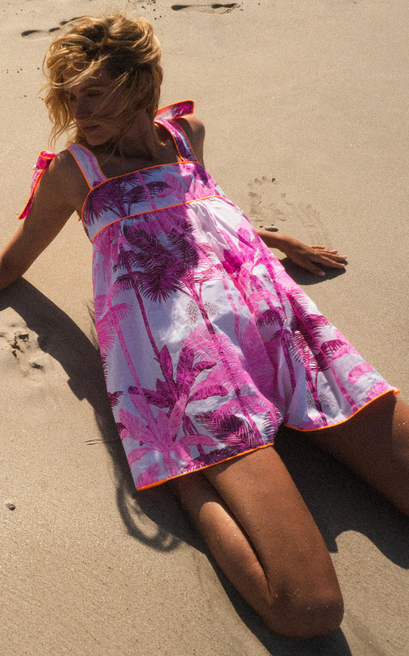 juliet dunn Printed Cotton Mini Baby Doll Dress pink outlook