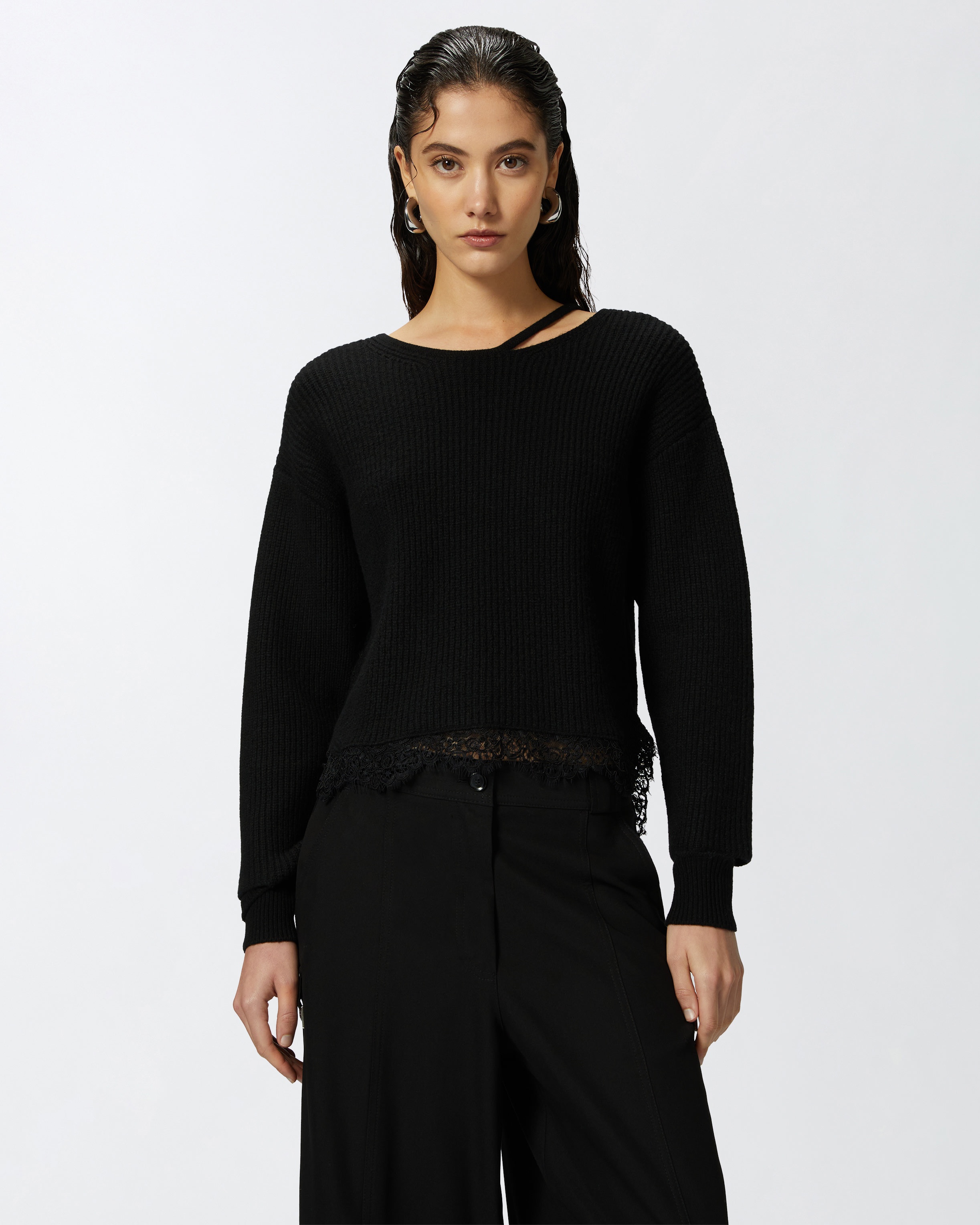 RIBBED SWEATER WITH LACE AT THE HEM - 2