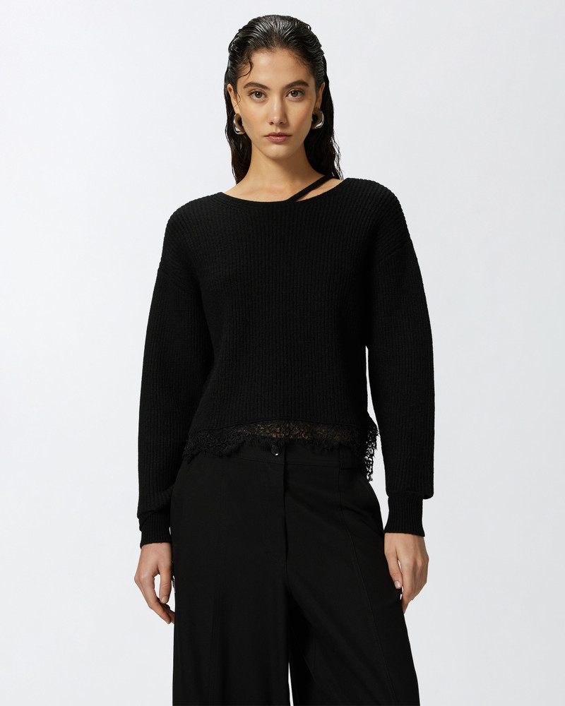 PINKO RIBBED SWEATER WITH LACE AT THE HEM outlook