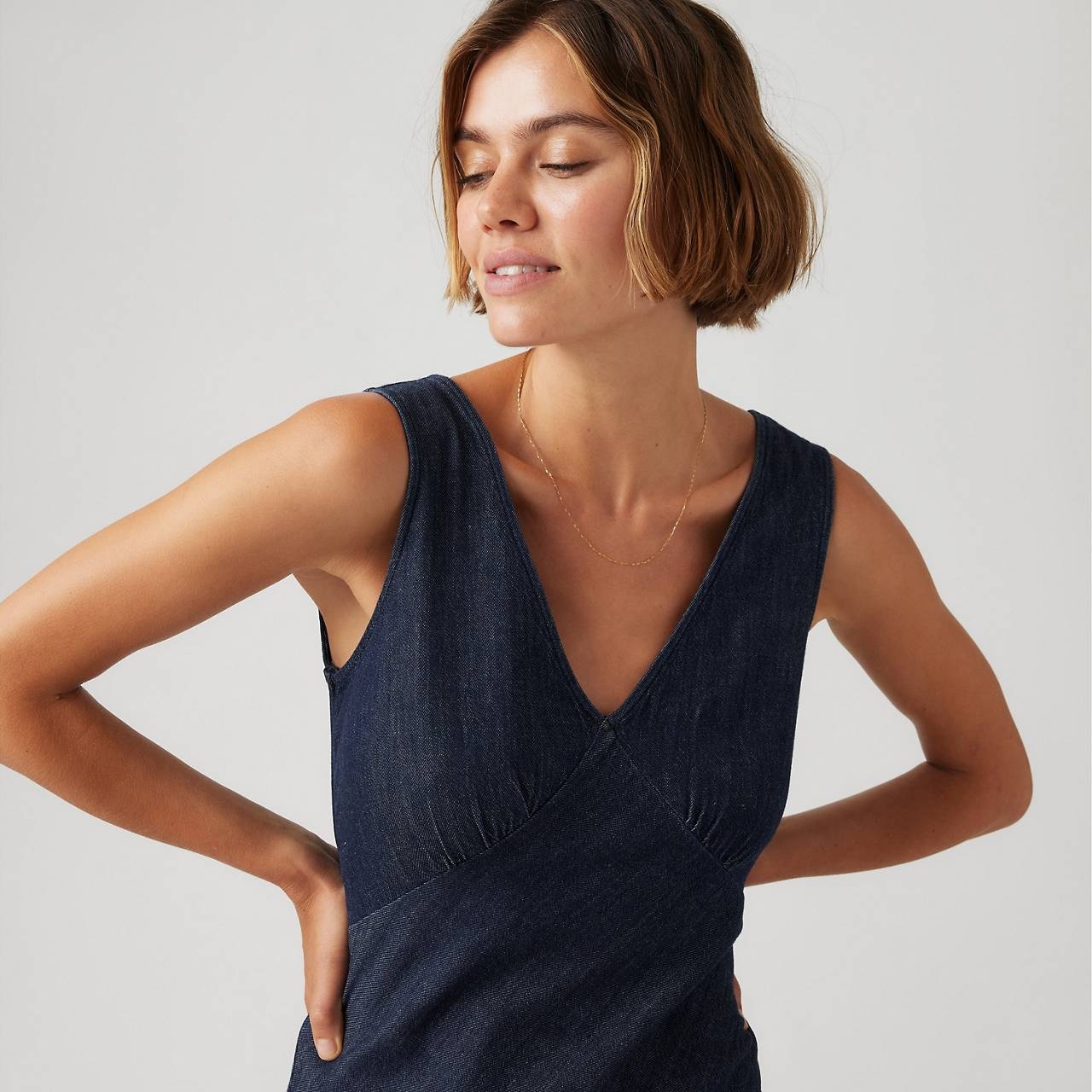ATALIA LINEN+ DENIM SLIP DRESS - 5
