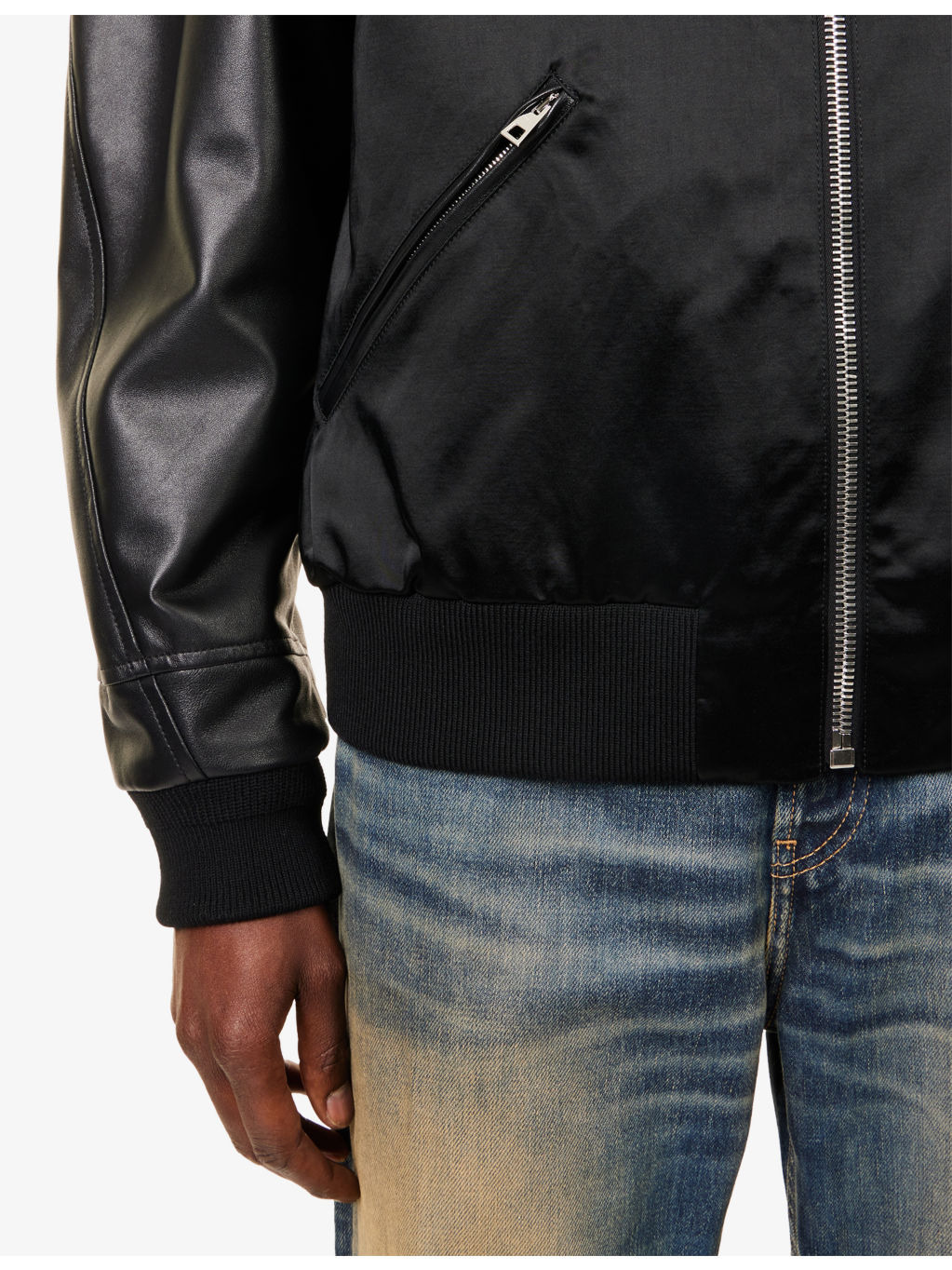 Contrast-Satin Regular-Fit Leather Jacket - 6