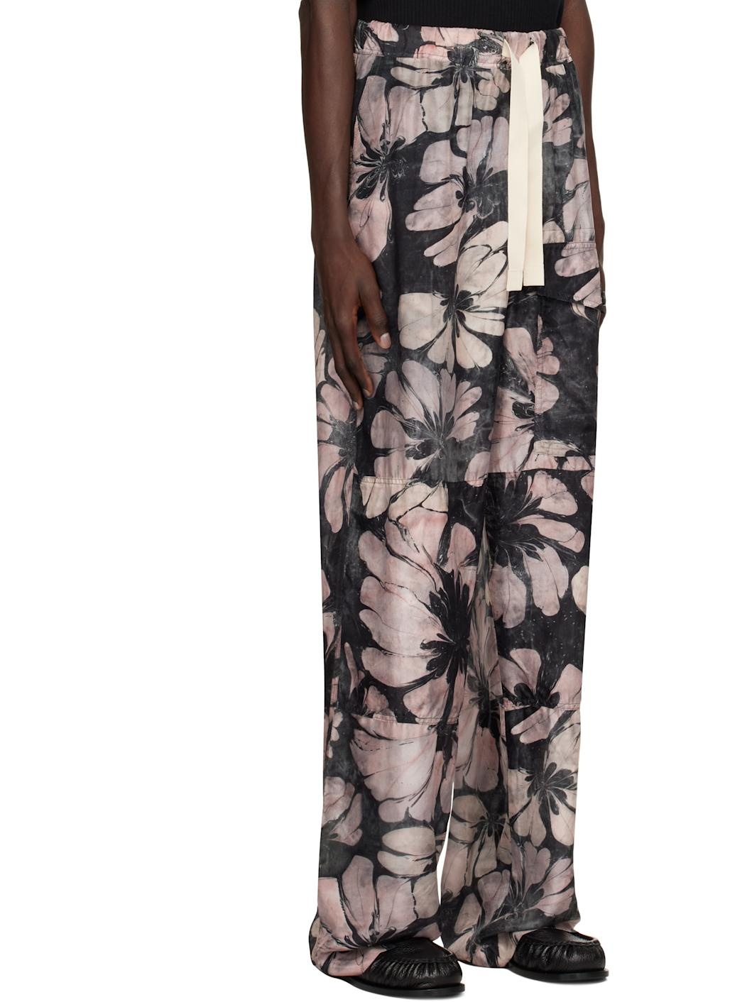 Gray & Pink Silk Drawstring Cargo Pants - 2