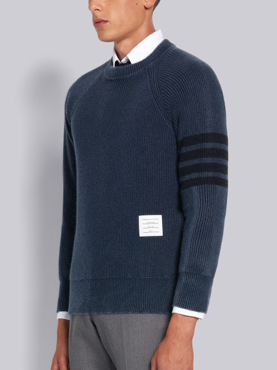 Thom Browne Navy Cashmere Garment Dyed Half Cardigan Stitch Relaxed 4-Bar Crewneck Pullover outlook