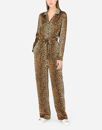 Dolce & Gabbana Belted satin jumpsuit with ocelot print outlook