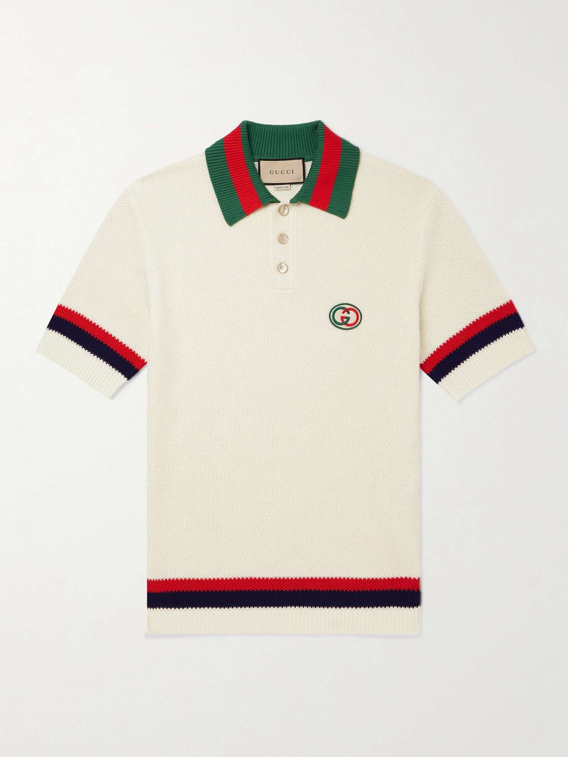 Logo-Appliquéd Striped Cotton Polo Shirt 1