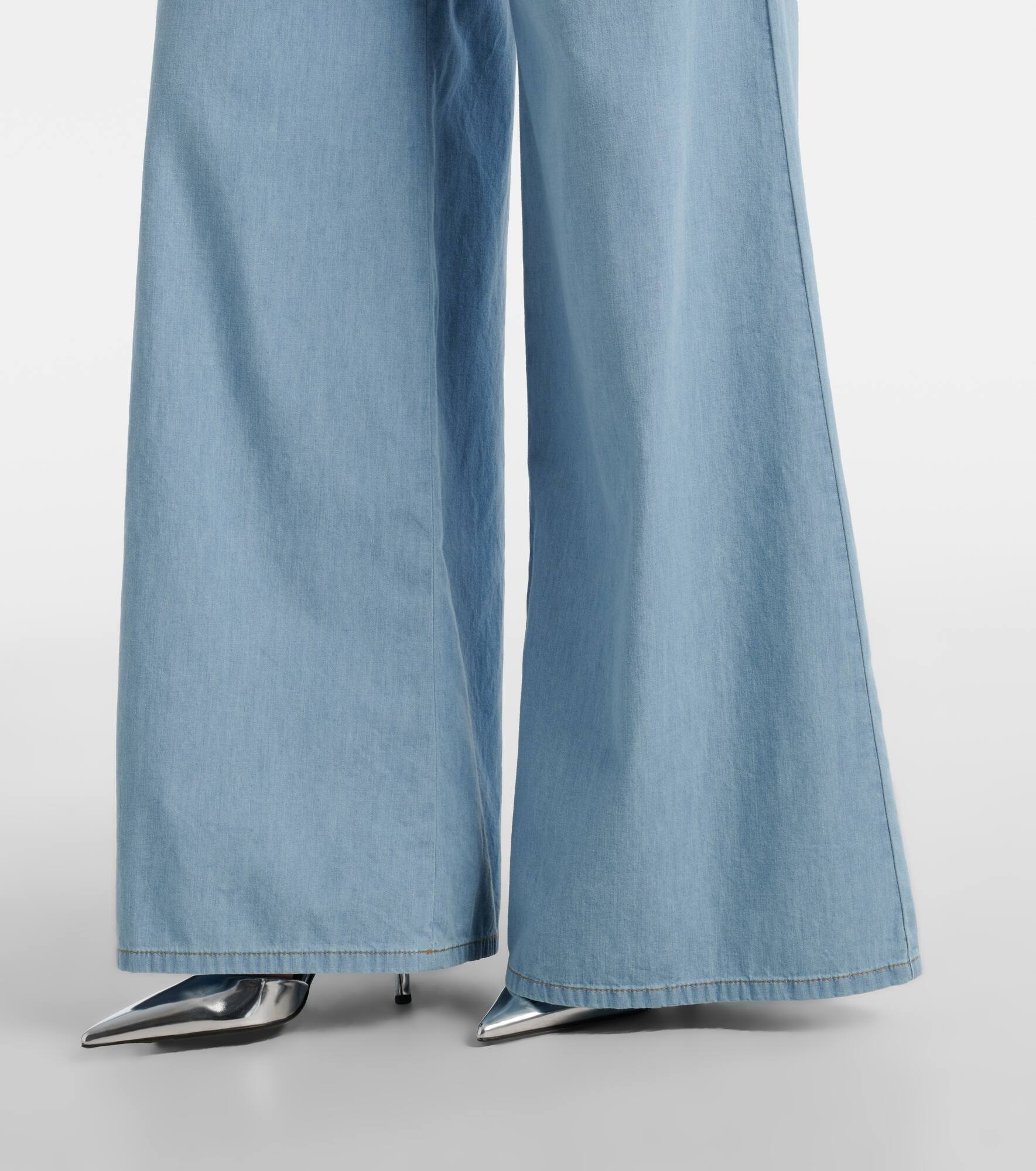 Embellished floral-appliqué wide-leg jeans - 5