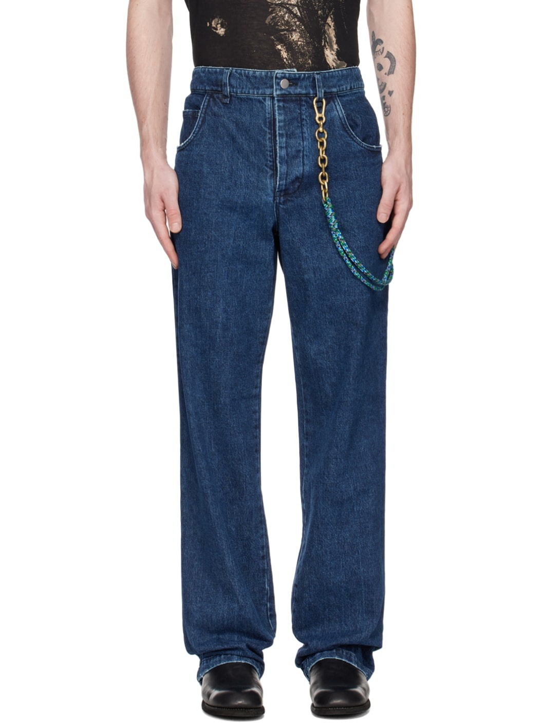Navy Long Work Jeans - 1