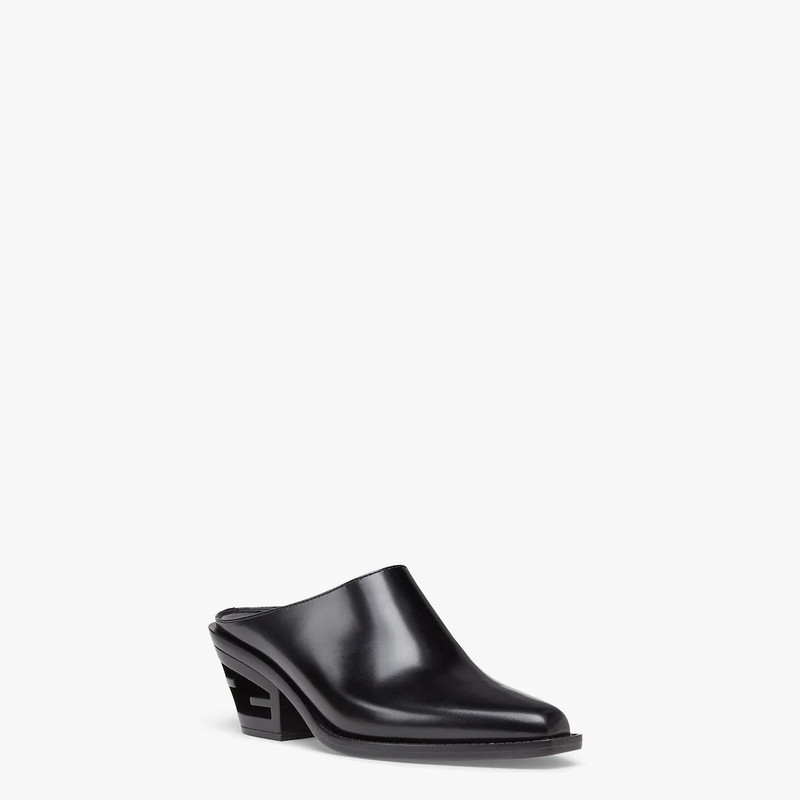 Black leather medium-heel mules 2