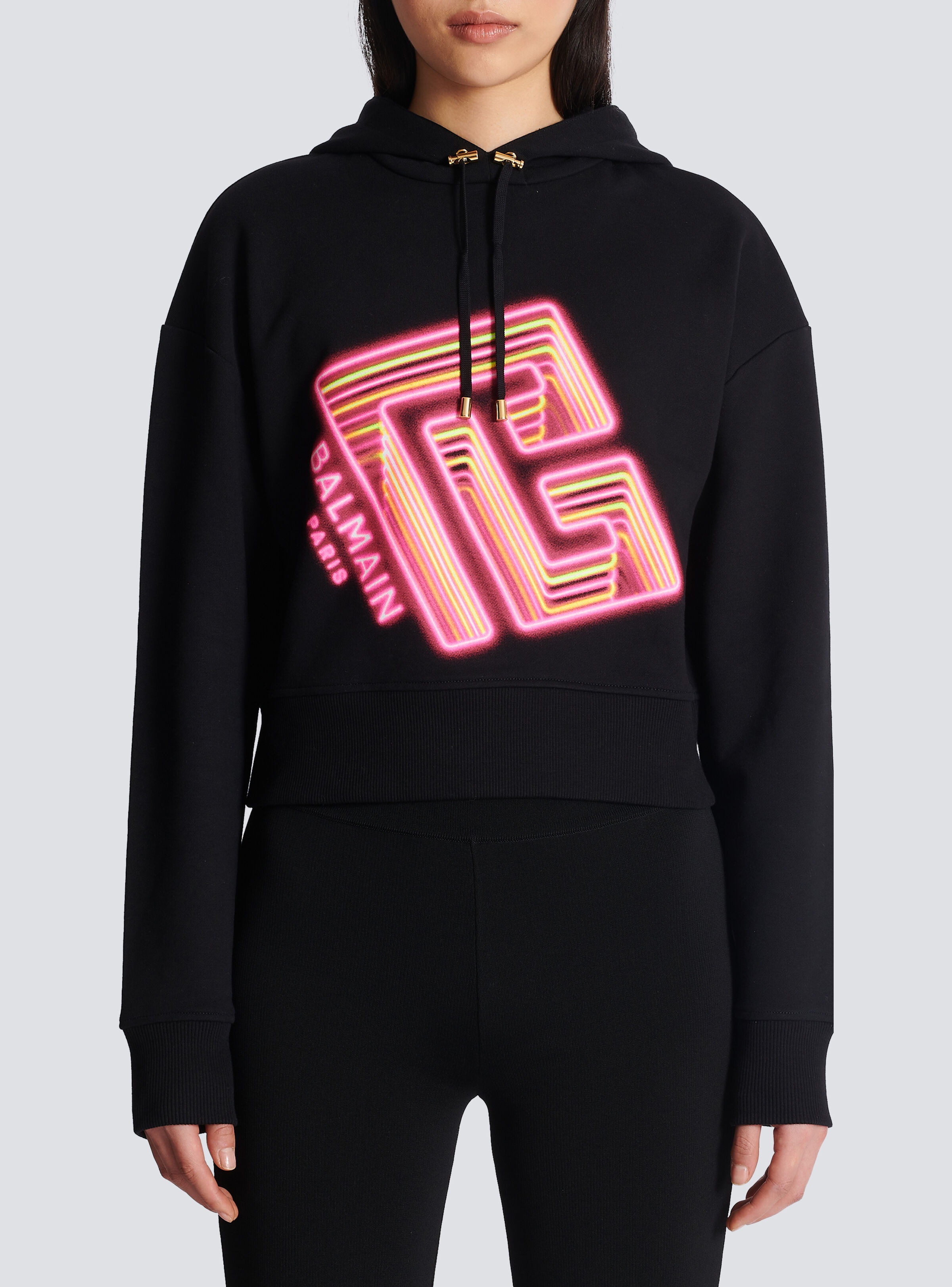 Cropped hoodie with neon printed labyrinth logo - 5