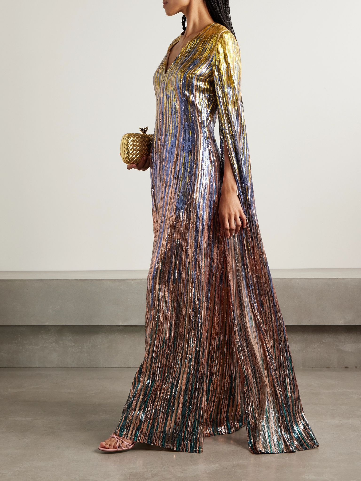 Cape-effect sequined tulle gown Metallic - 2