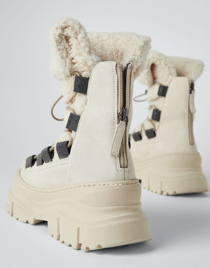 Suede boots with shearling insert and monili 3