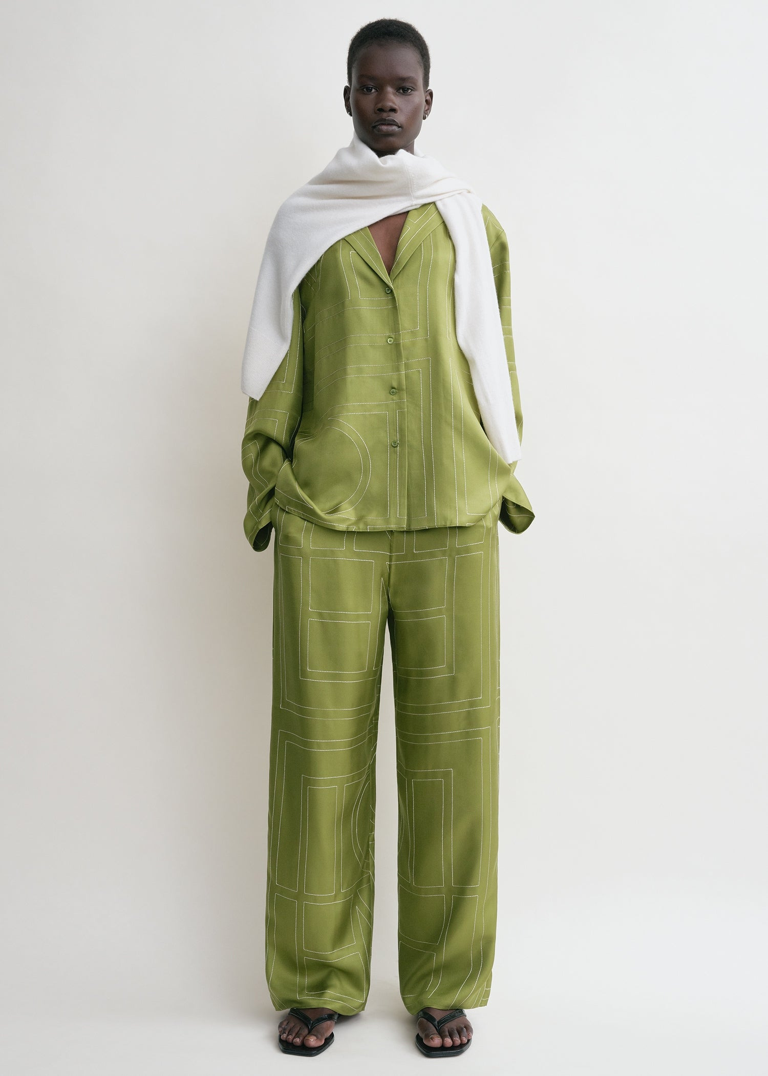 Monogram silk pj top laurel - 2