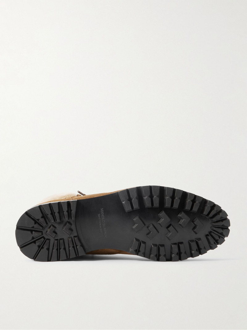 Manolo Blahnik Sycamore Shearling-Trimmed Suede Boots Dark brown outlook