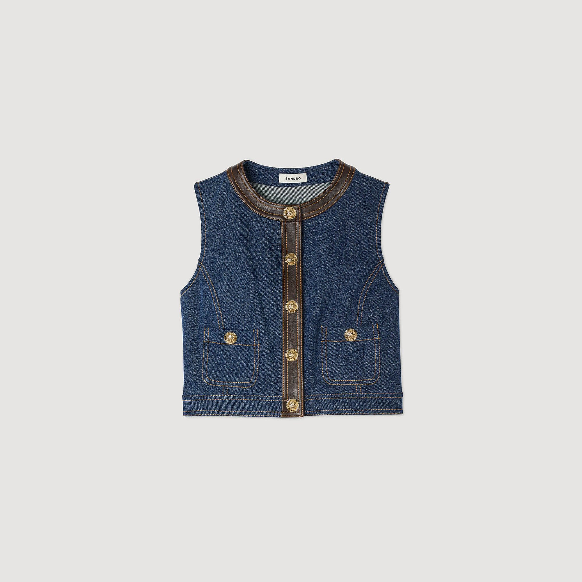 DENIM AND LEATHER TOP - 6