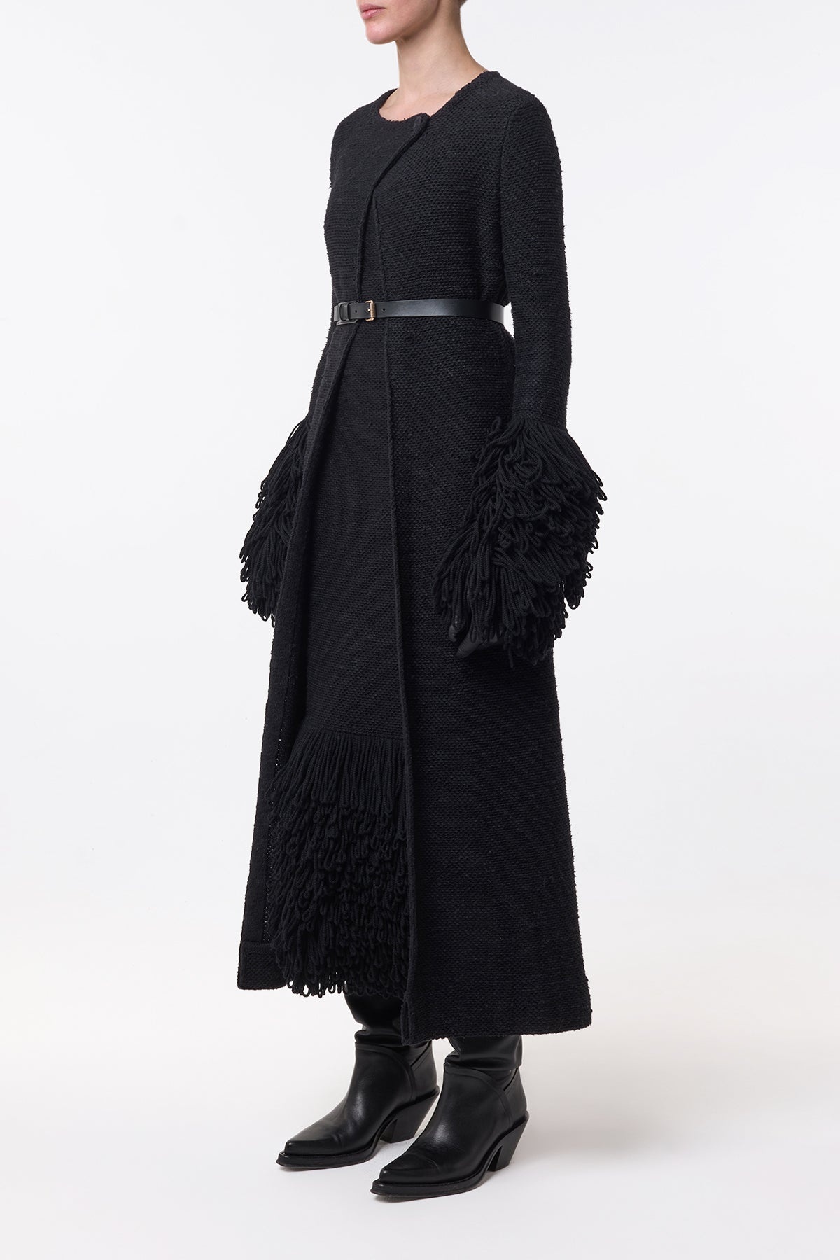 Elete Knit Coat in Black Cashmere Silk - 4