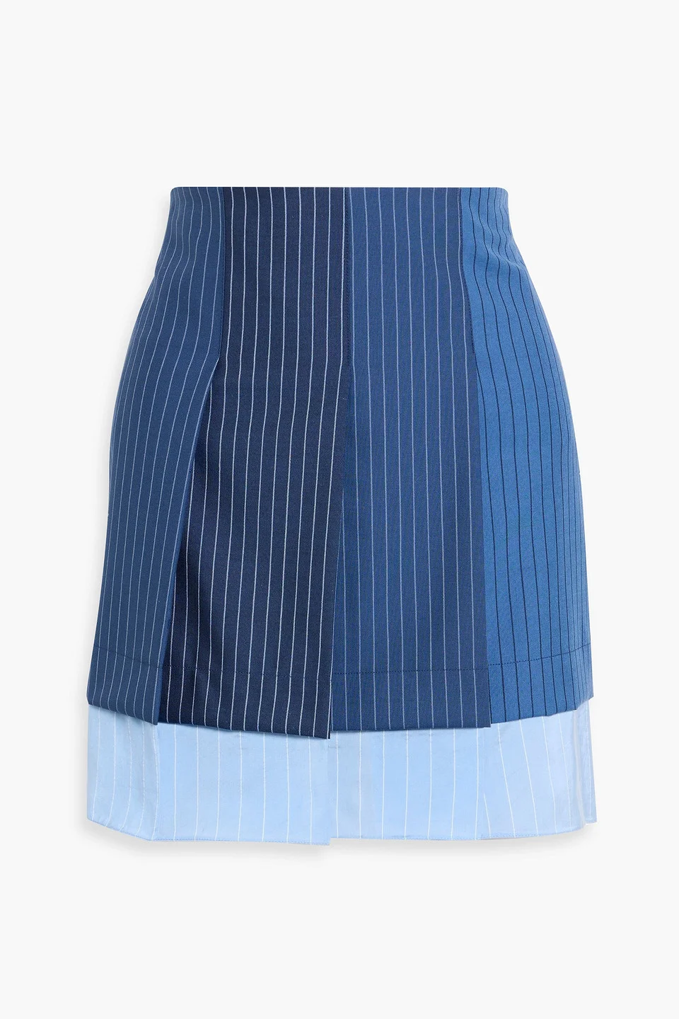 Layered pleated pinstriped wool and cupro-blend satin mini skirt - 1