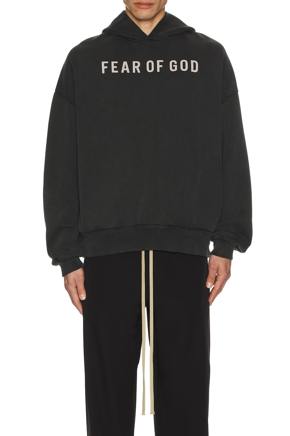 French Terry Overlapped Grey Print Logo Hoodie - 4