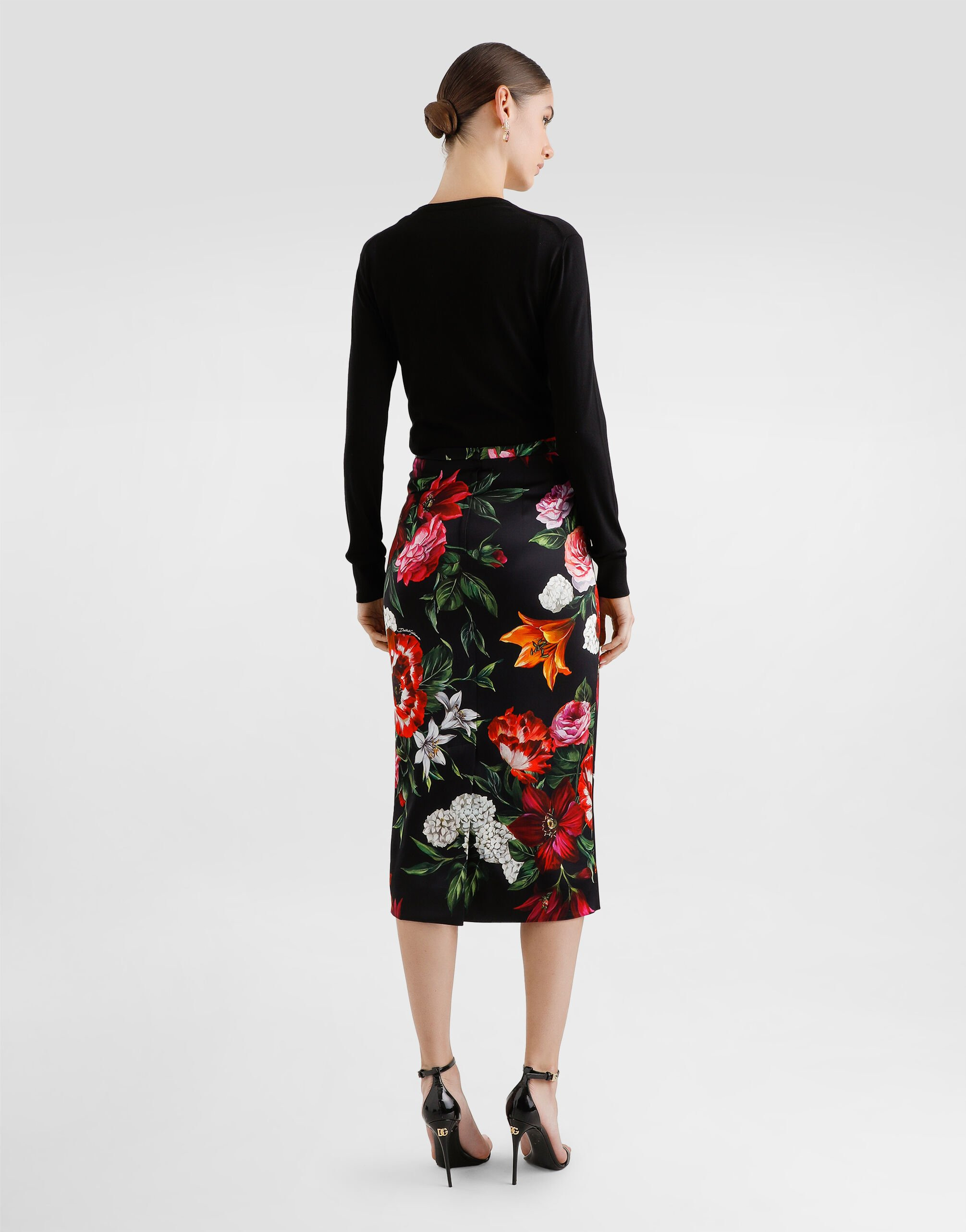 Flower-print satin skirt - 3