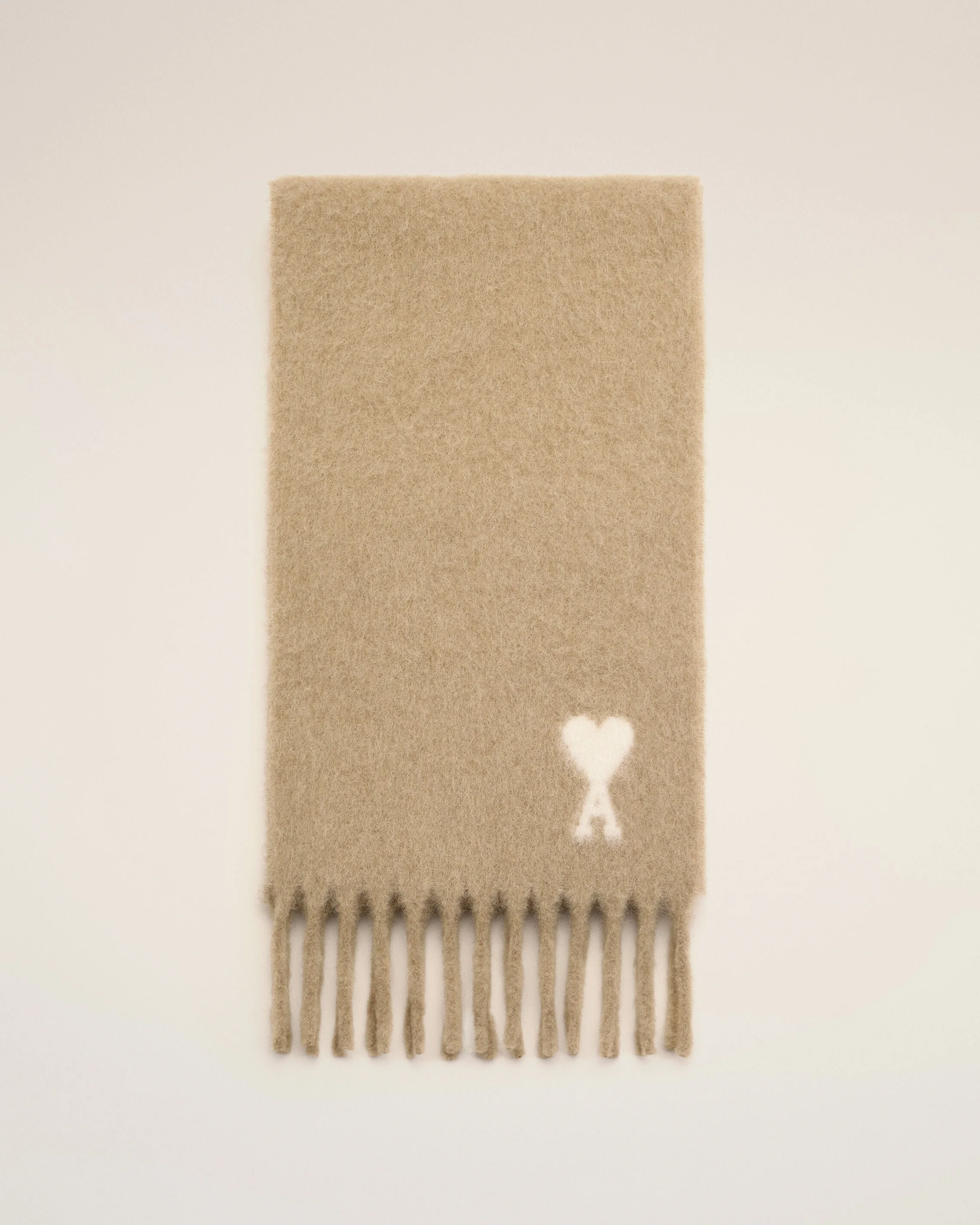 BEIGE ALPACA SCARF WITH AMI DE COEUR - 1