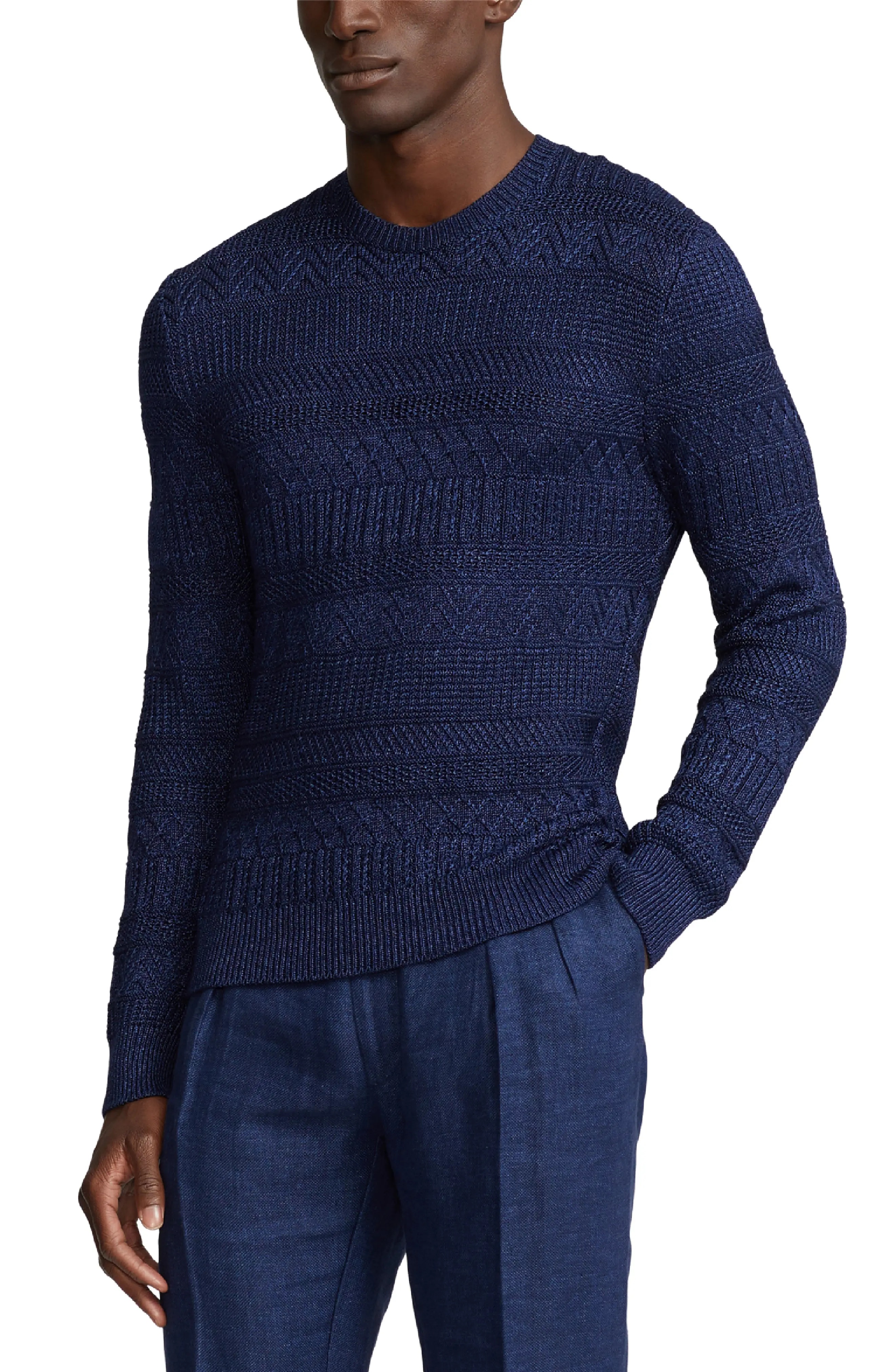 Mixed Stitch Silk & Cotton Crewneck Sweater - 3