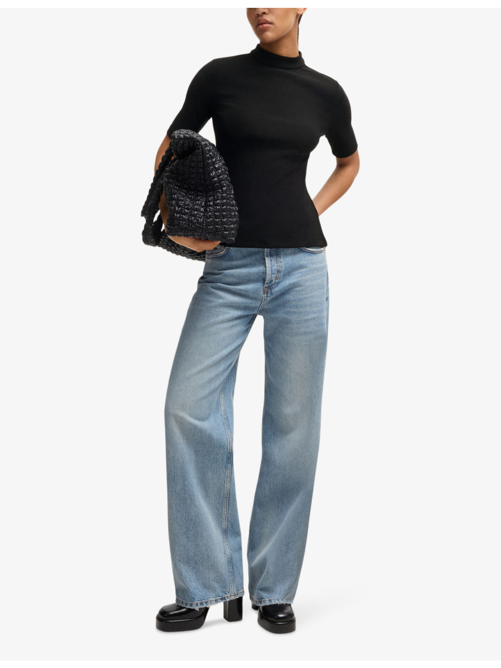 High-neck short-sleeve stretch-jersey top - 2