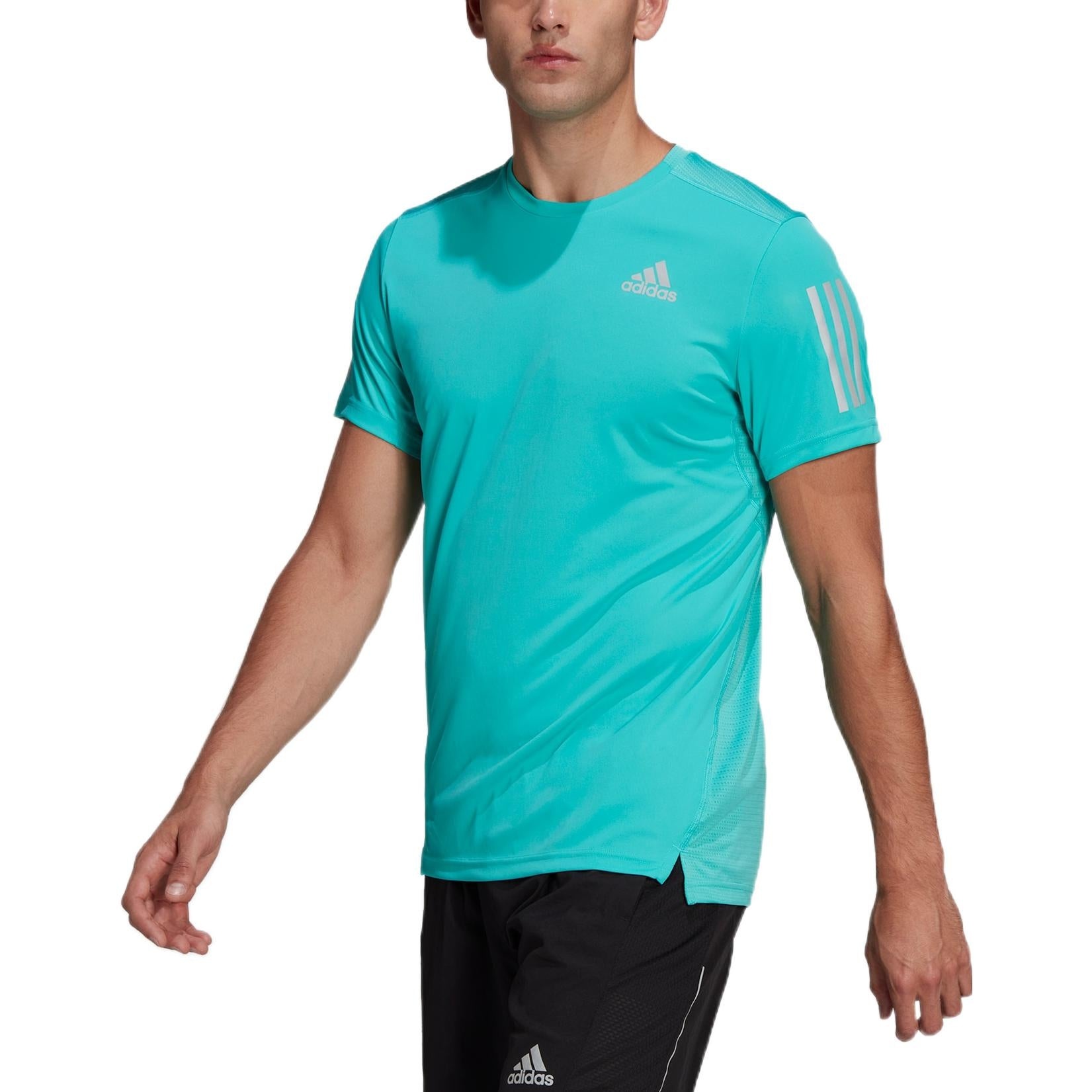 Men's adidas Solid Color Logo Round Neck Pullover Sports Short Sleeve Light Blue T-Shirt HB7435 - 2