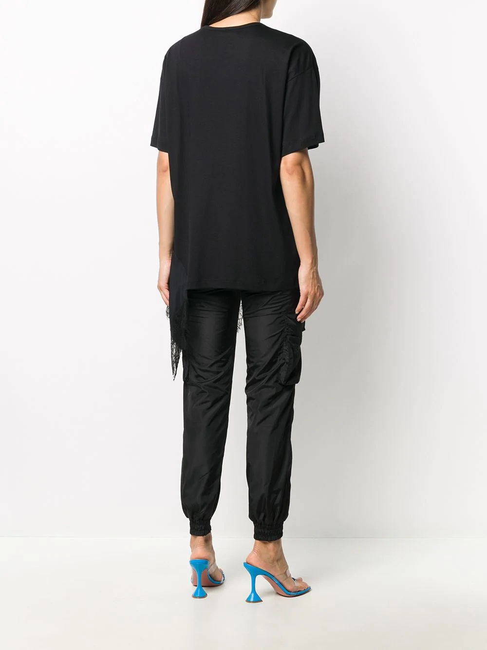 asymmetric lace-trim logo T-shirt - 4