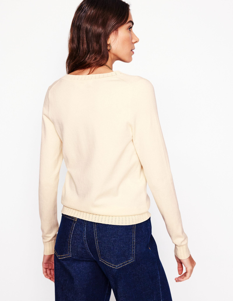 Emilia Cotton V Neck Sweater-Warm Ivory 4