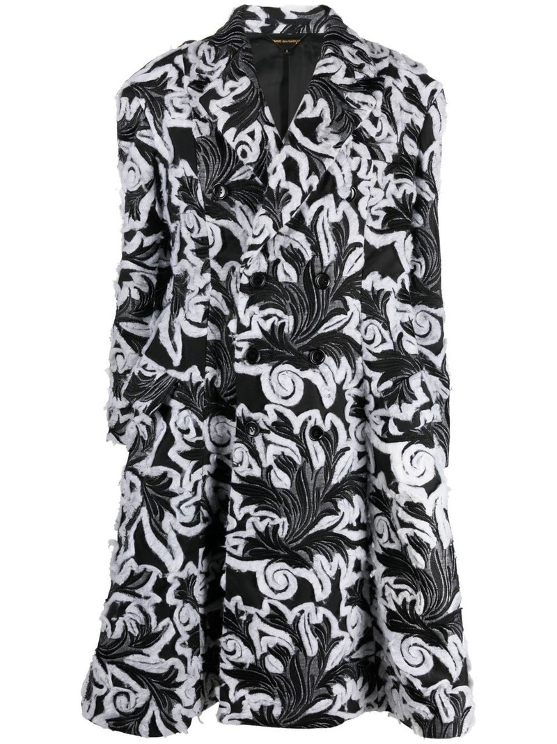 floral jacquard double-breasted coat 1