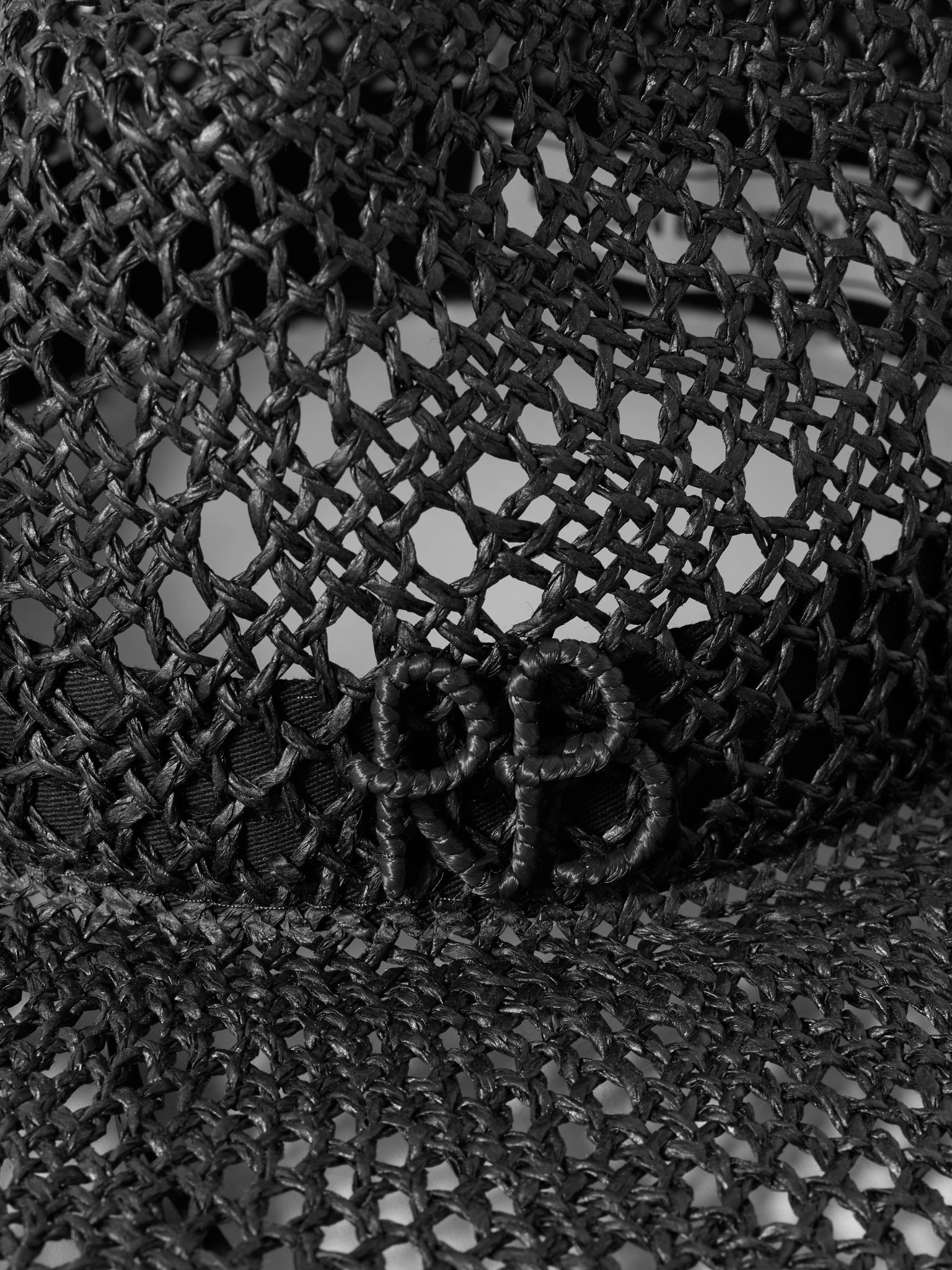 Embroidered leather-trimmed straw hat Black - 3