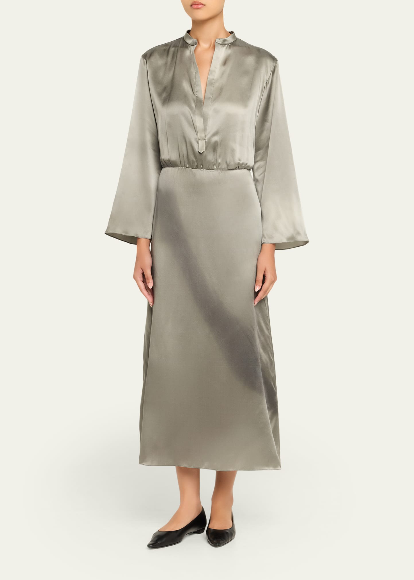 Ombre Print Silk Long-Sleeve Midi Dress - 4