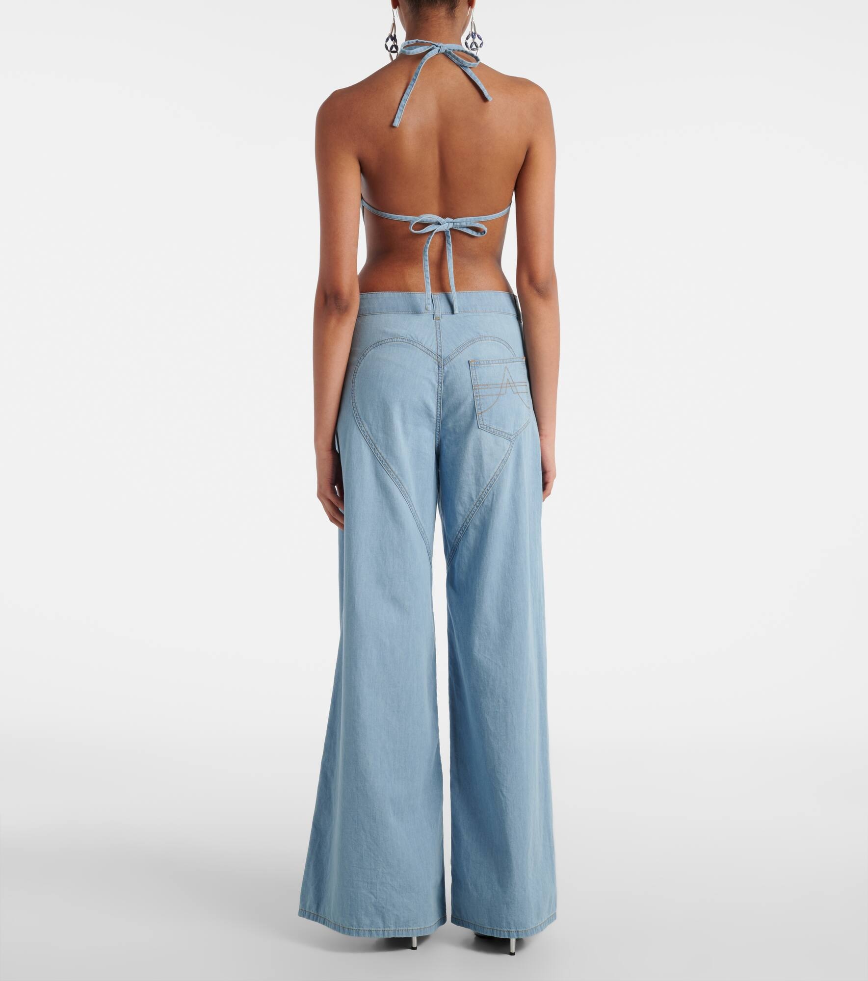 Embellished floral-appliqué wide-leg jeans - 3