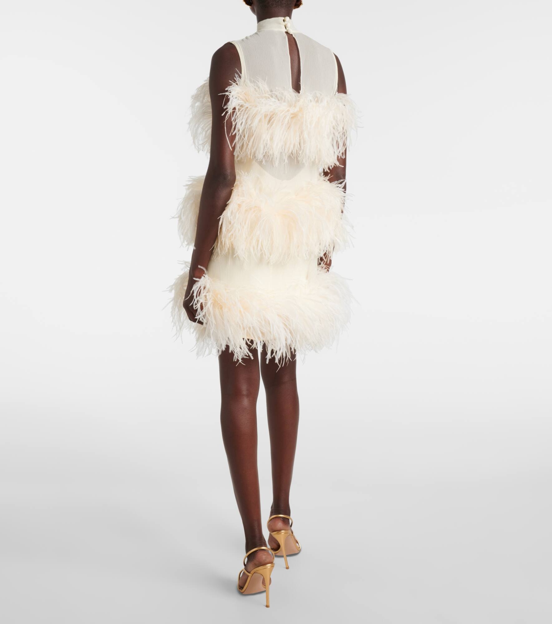 Divine feather-trimmed chiffon minidress - 3