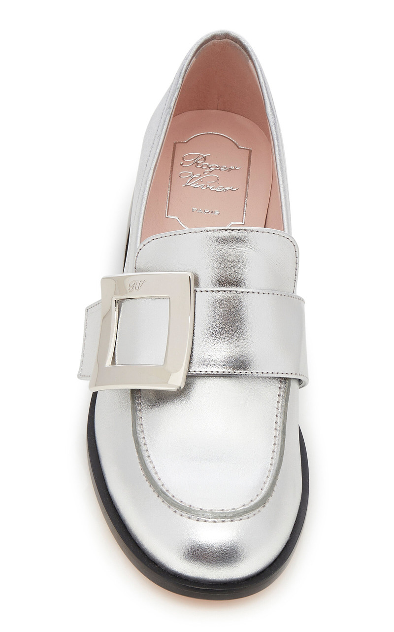 Roger Vivier Viv' Rangers Buckle-Embellished Metallic Loafers silver outlook