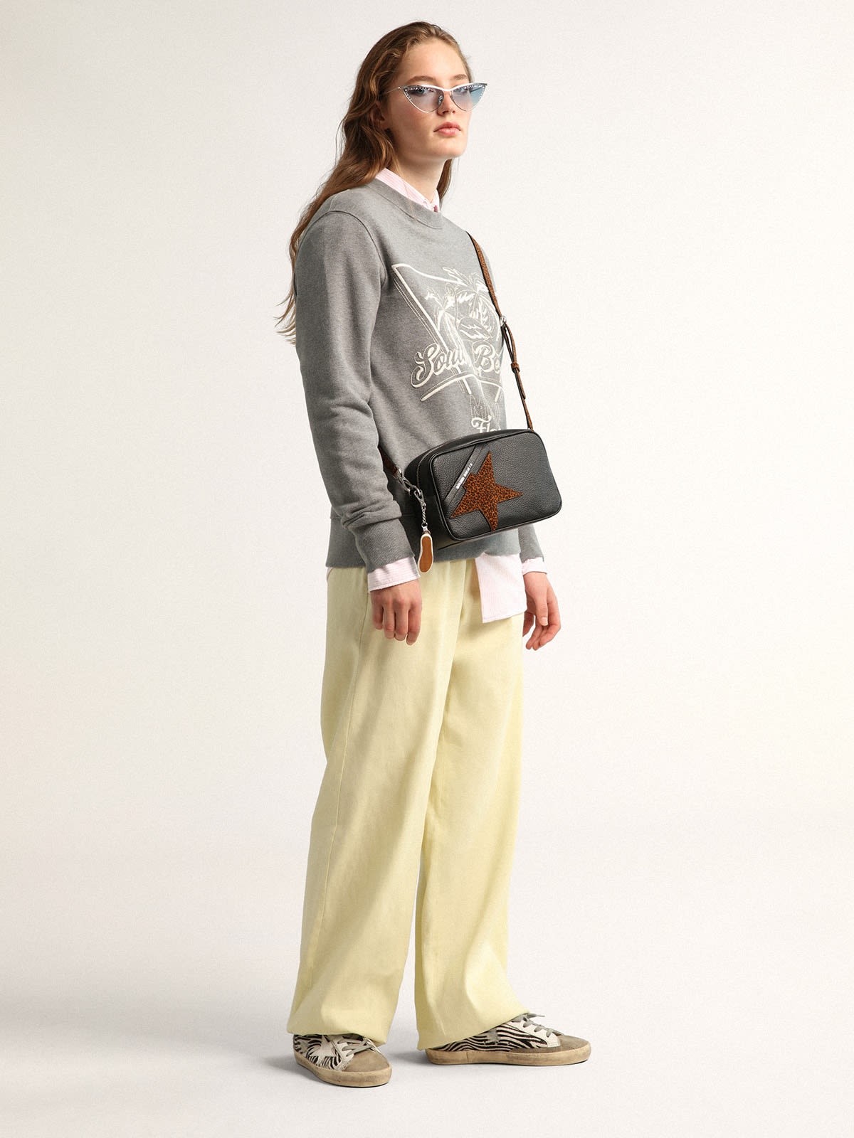 Gray Journey Collection sweatshirt with palm print and South Beach lettering in white - 3
