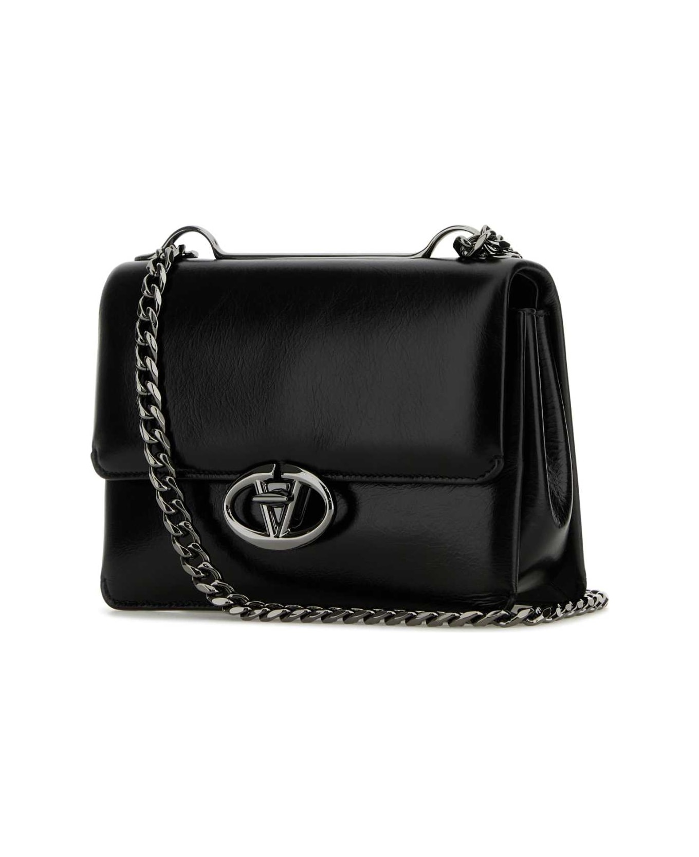 Black Leather Small Vlogo Shoulder Bag - 2