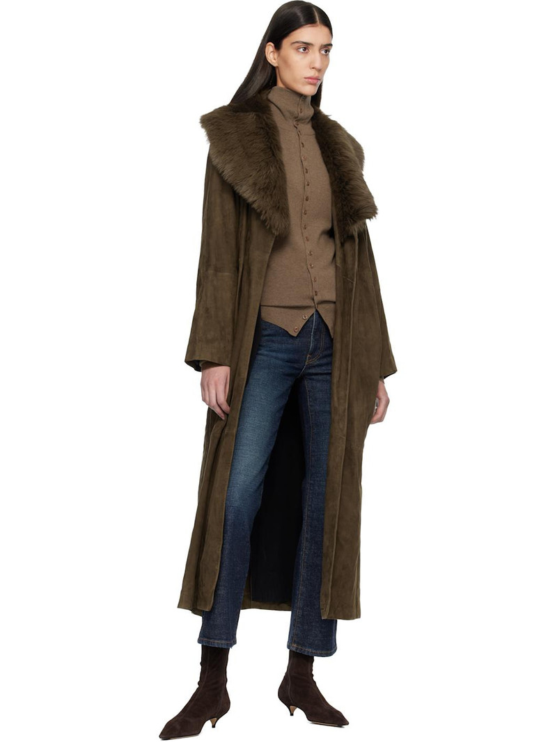 NOUR HAMMOUR Khaki Briona Luxurious Suede Coat outlook