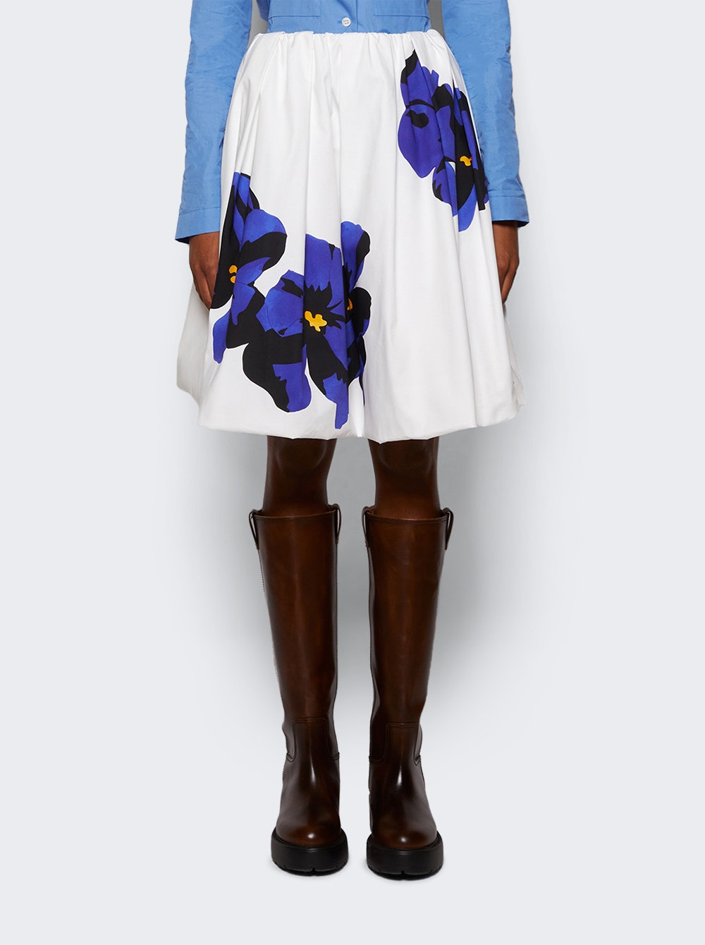 Floral Poplin And Jersey Skirt White And Violet Blue - 3